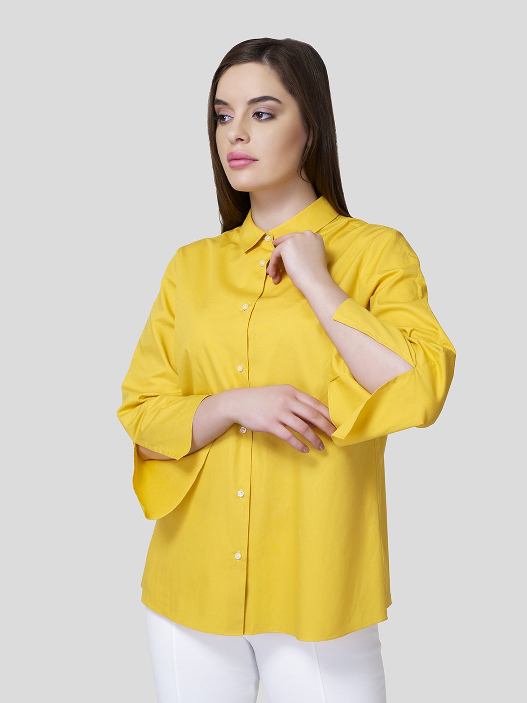 Flared Sleeve Shirt With Contrast Button Detailing - STOMBIL TRADE 