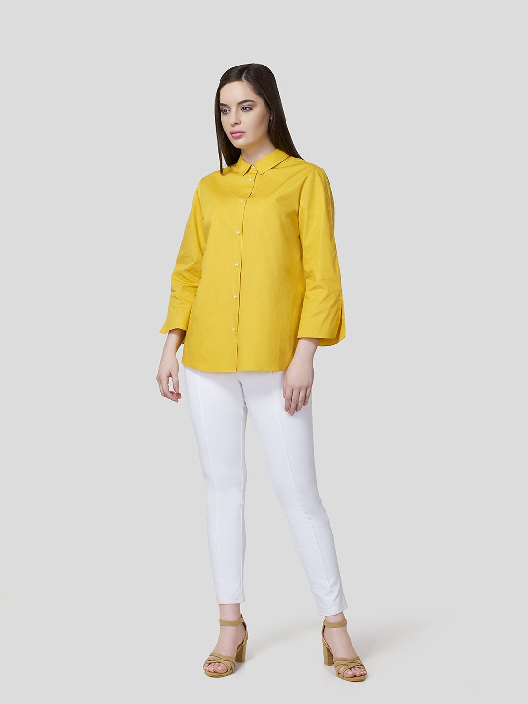 Flared Sleeve Shirt With Contrast Button Detailing - STOMBIL TRADE 