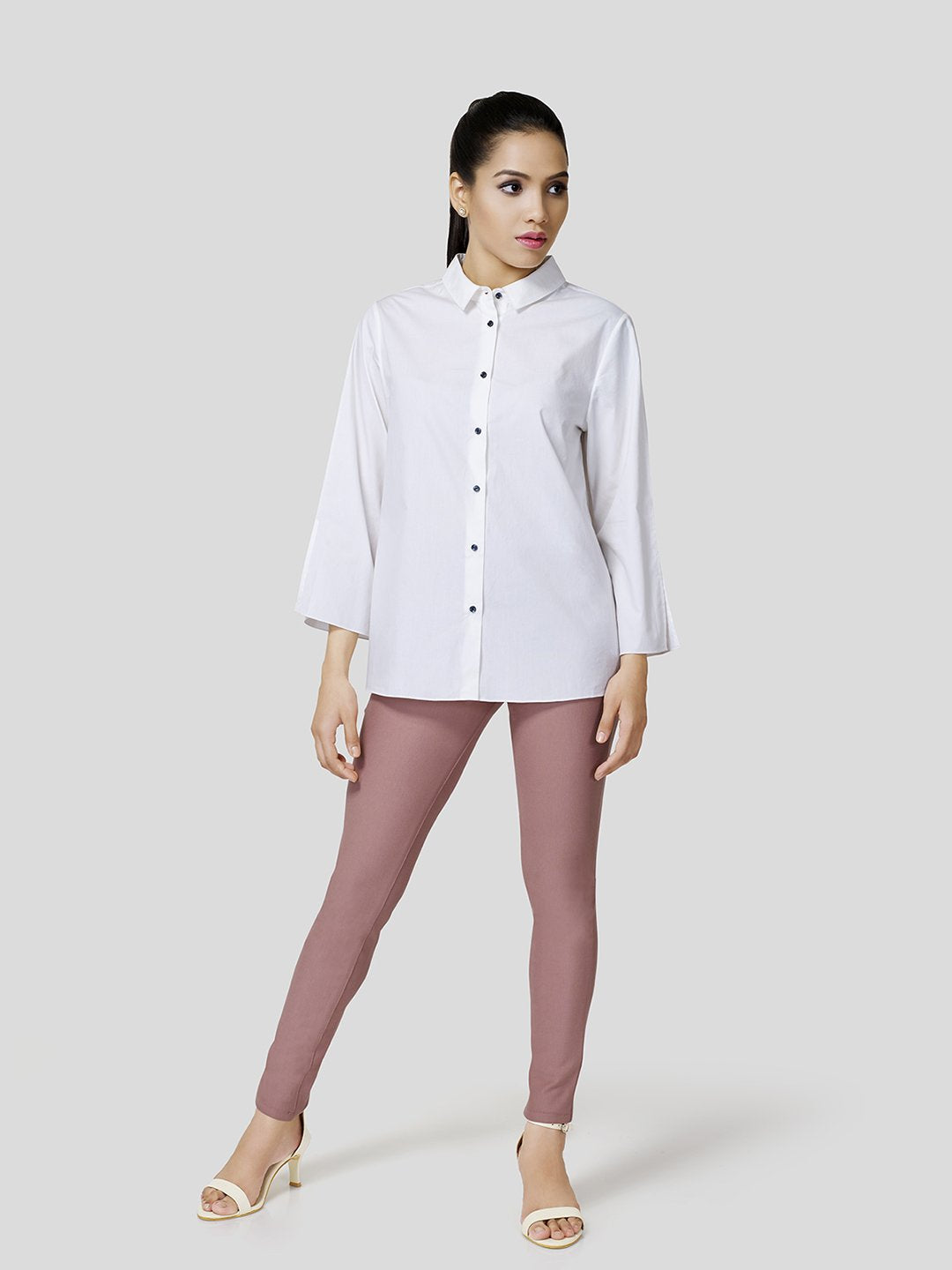 Flared Sleeve Shirt With Contrast Button Detailing - STOMBIL TRADE 