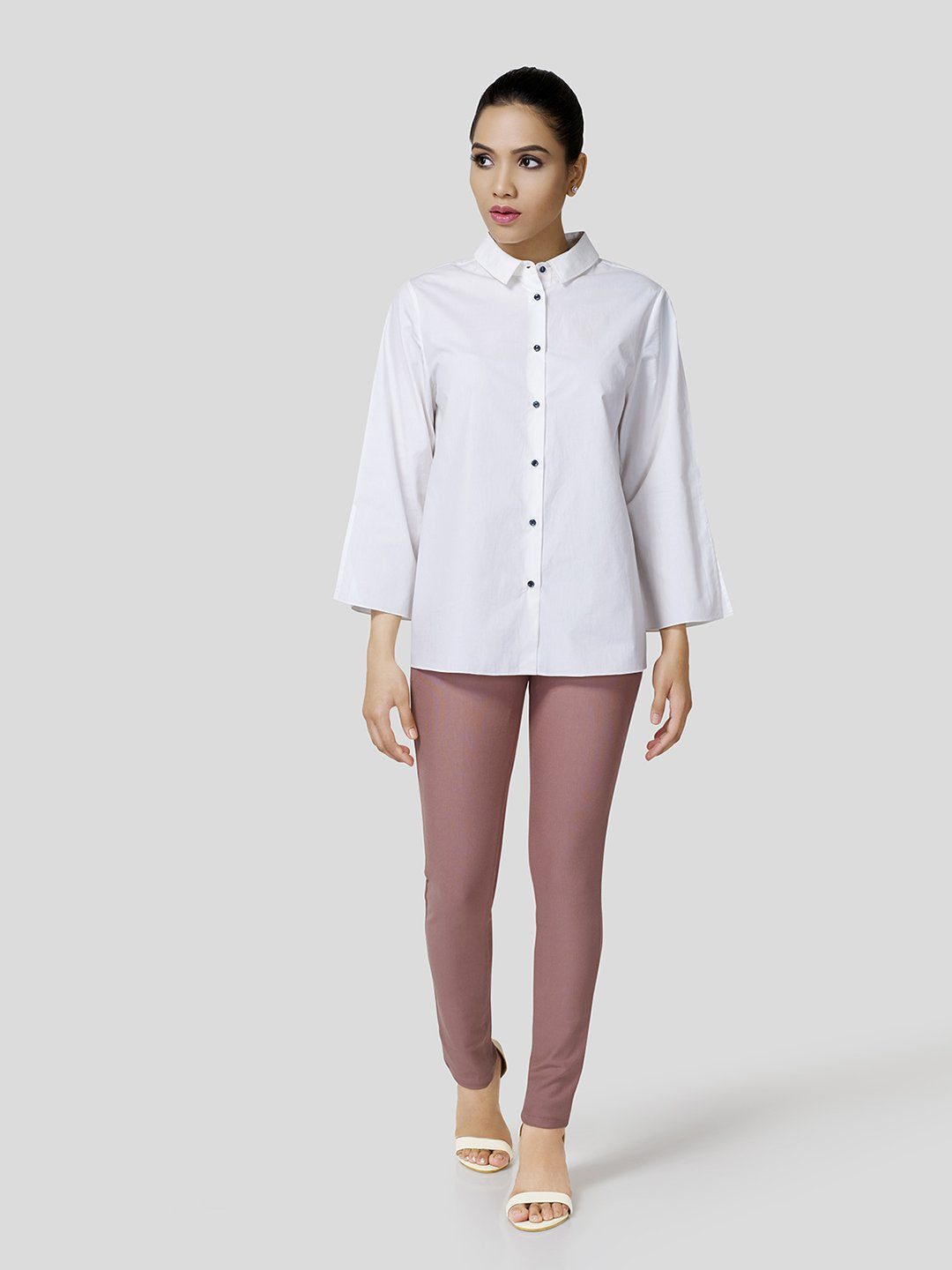 Flared Sleeve Shirt With Contrast Button Detailing - STOMBIL TRADE 