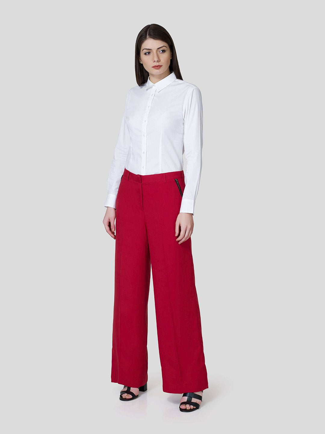 Flared Pant With Metallic Zip Pocket Detail - STOMBIL TRADE 