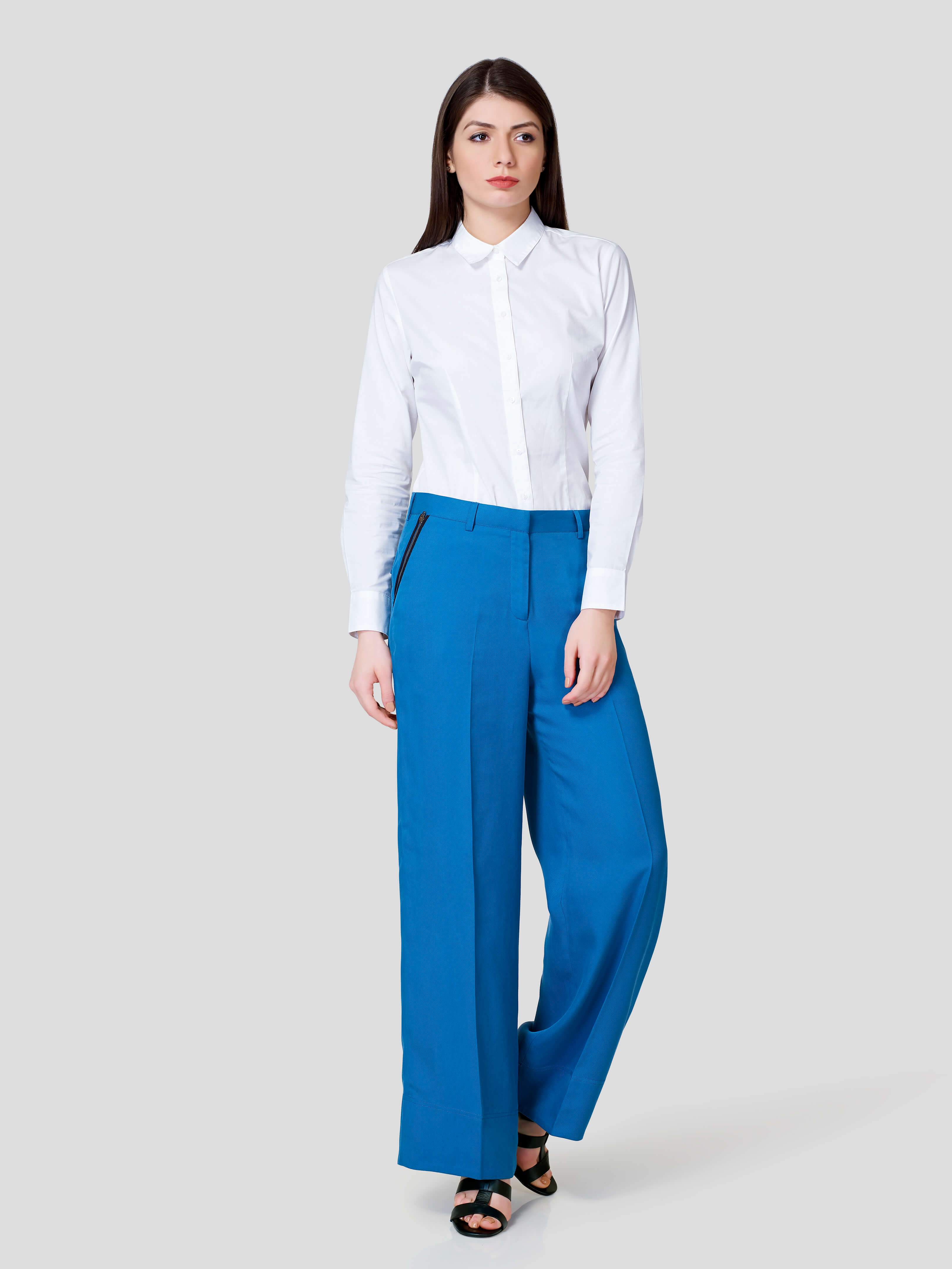 Flared Pant With Metallic Zip Pocket Detail - STOMBIL TRADE 