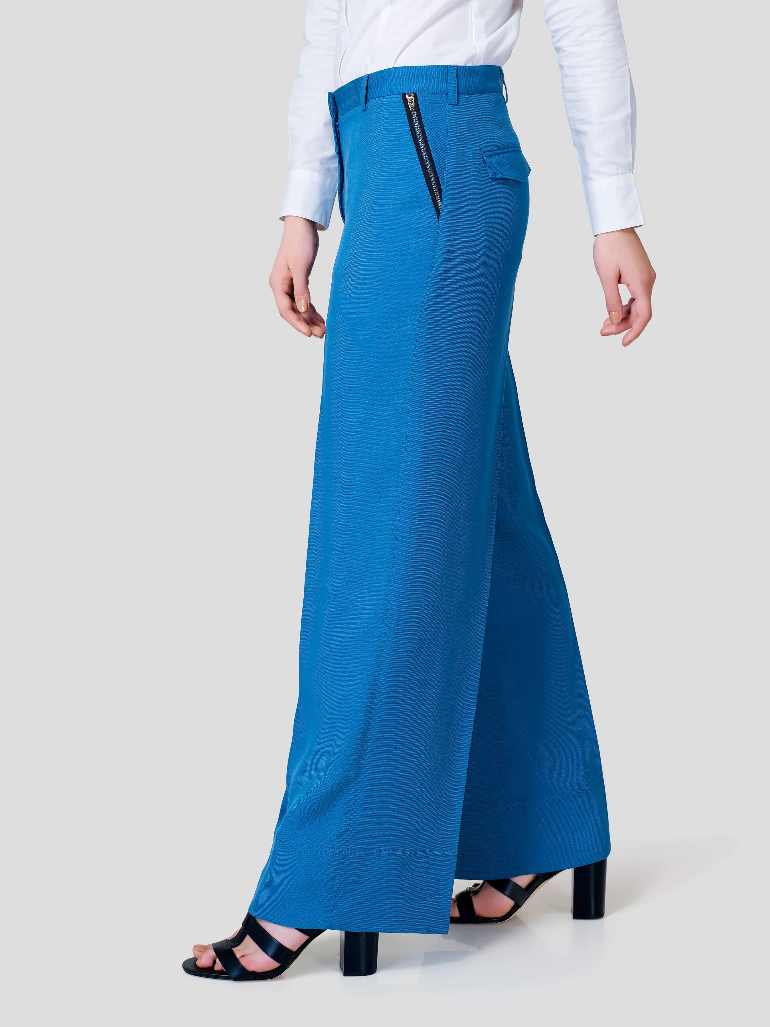 Flared Pant With Metallic Zip Pocket Detail - STOMBIL TRADE 