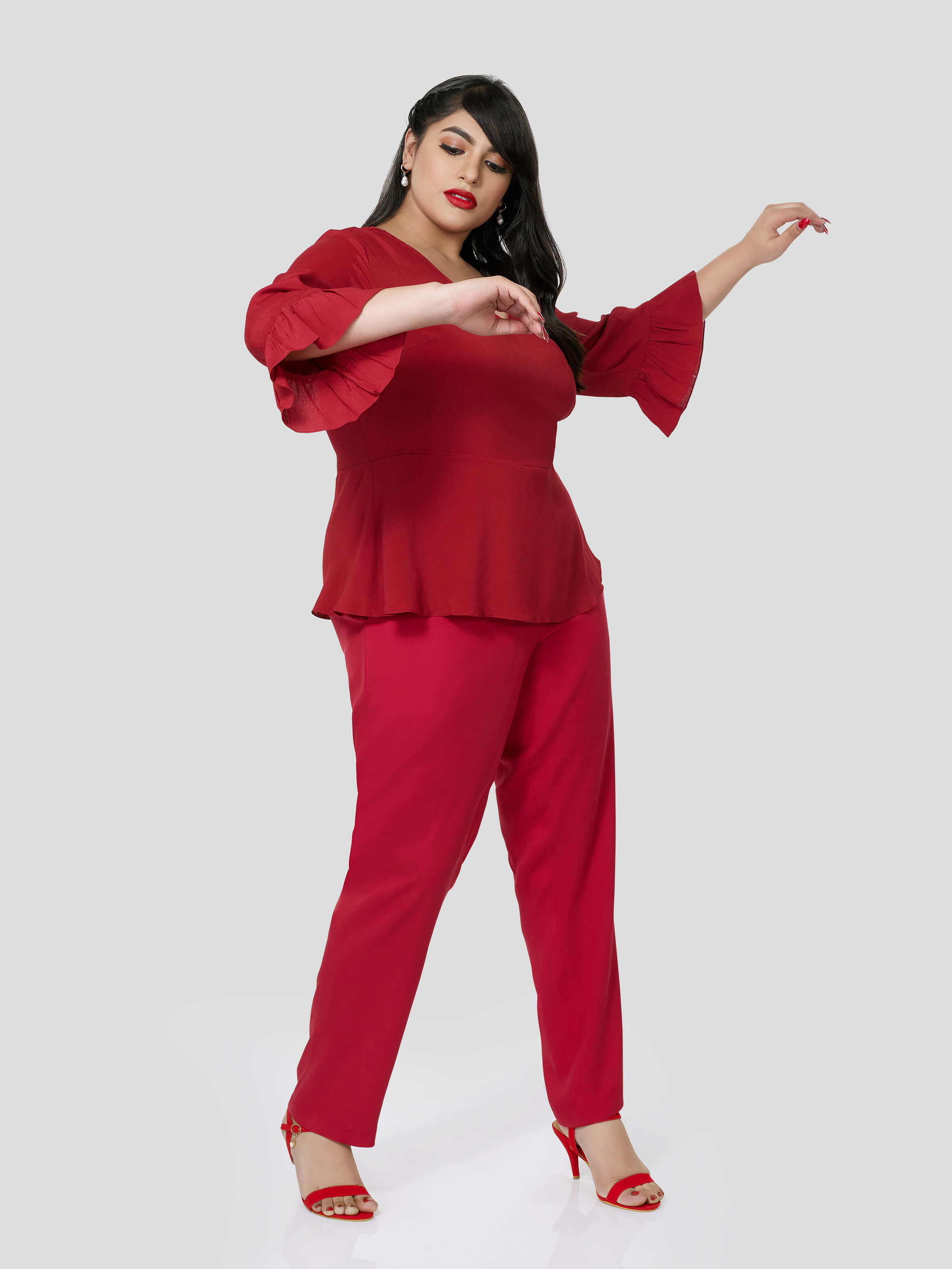 Red Wrap Around Top With Narrow Pants - STOMBIL TRADE 