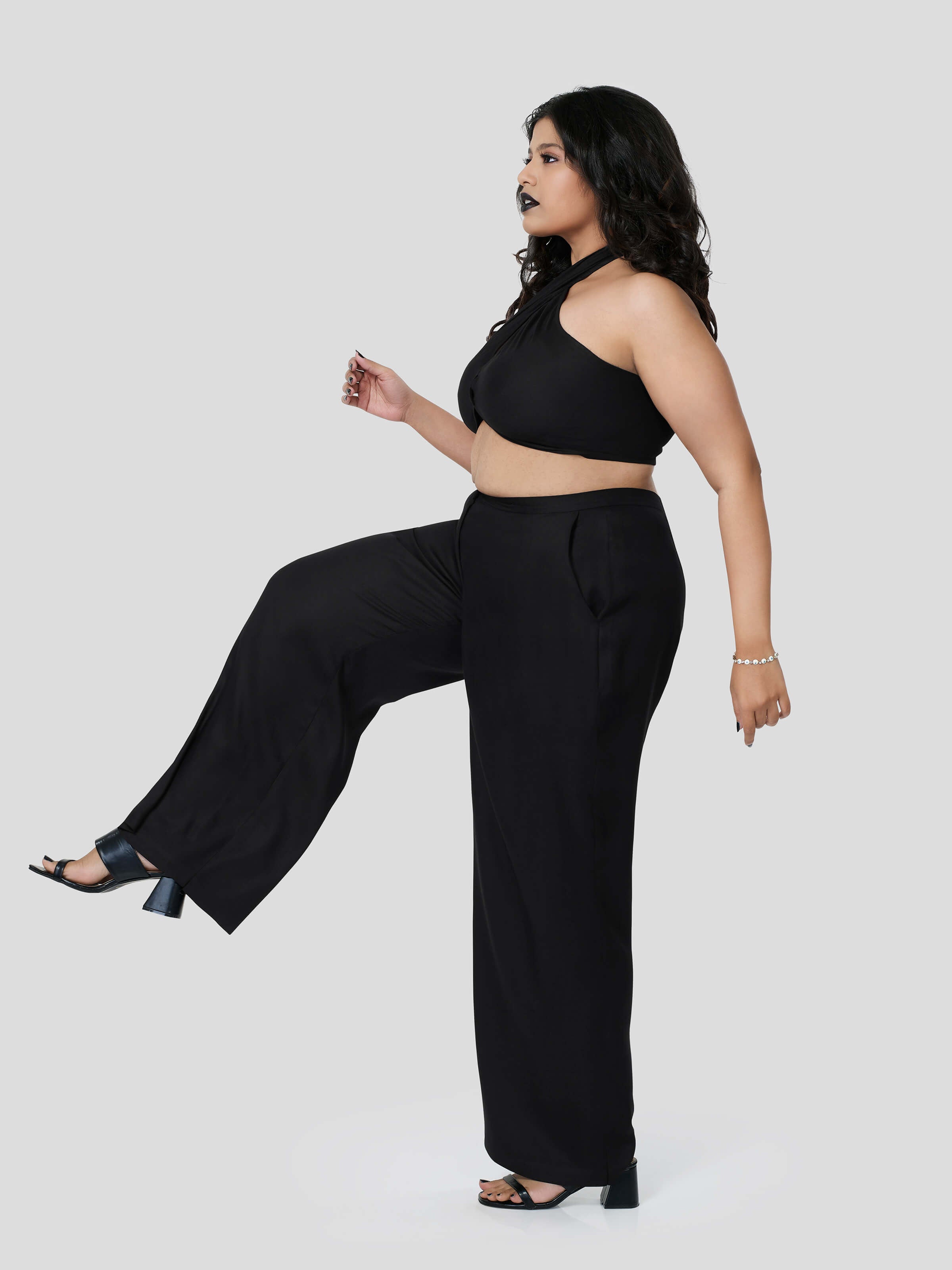 Black Halter Neck Top  with Straight Pants - Zest Mélange 